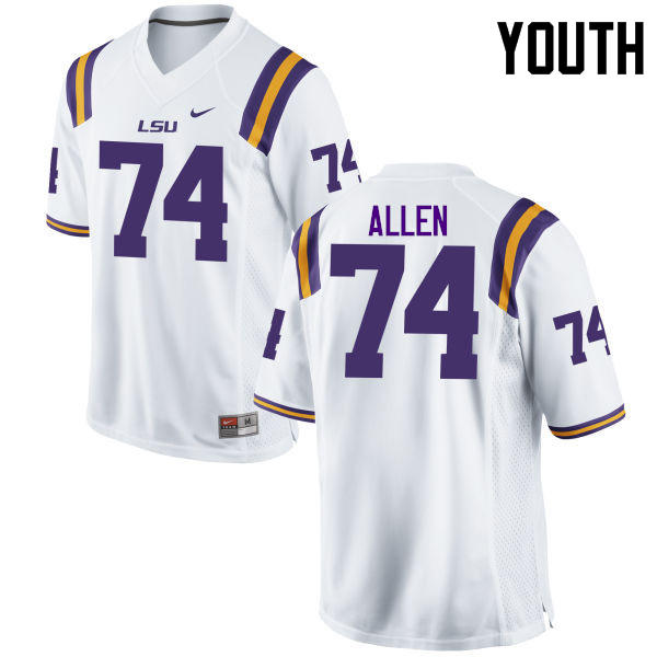 Youth LSU Tigers #74 Willie Allen College Football Jerseys Game-White - Click Image to Close